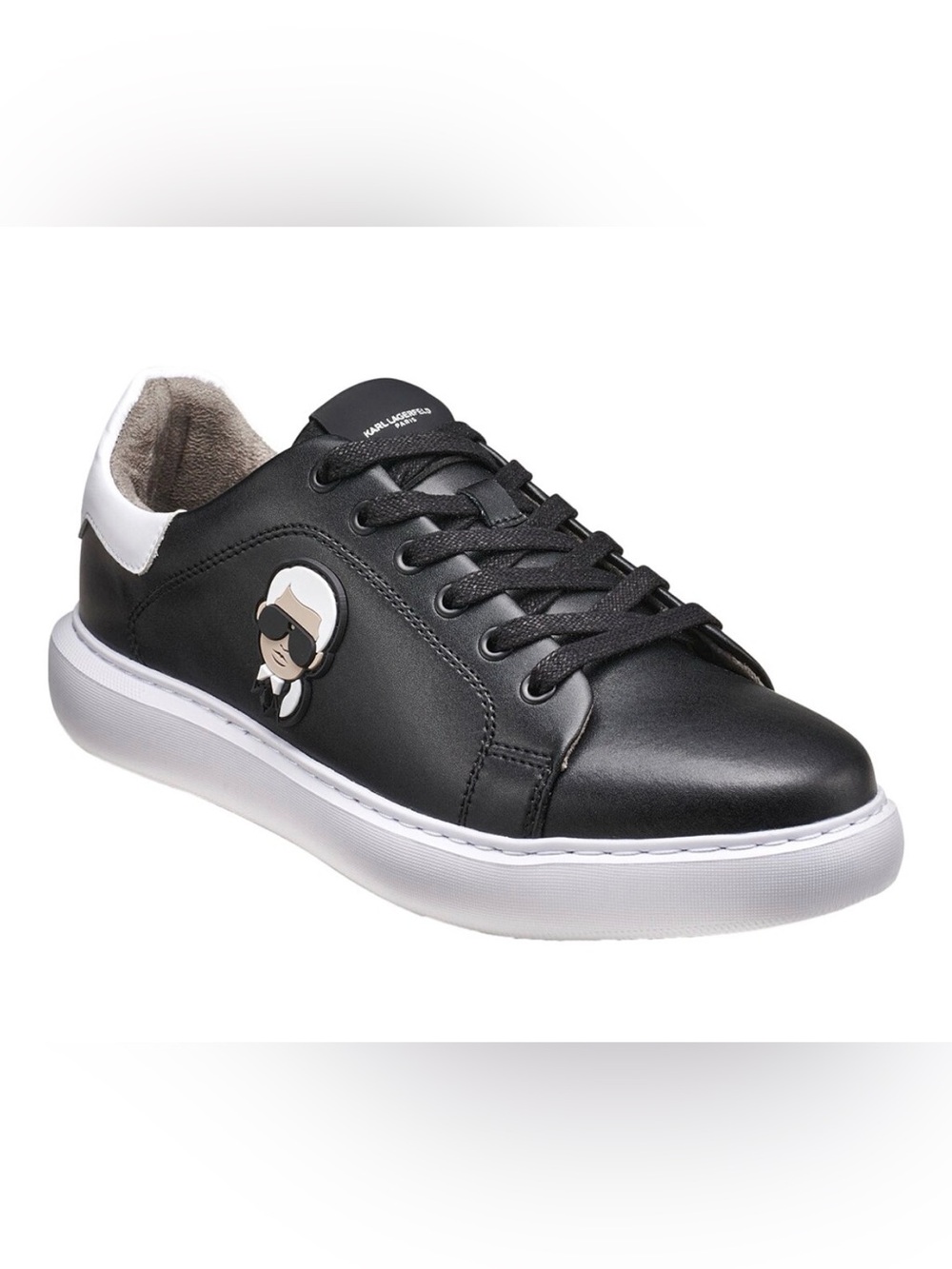 Karl Lagerfeld black leather Karl Head Picard lace up sneaker. Size 9 M